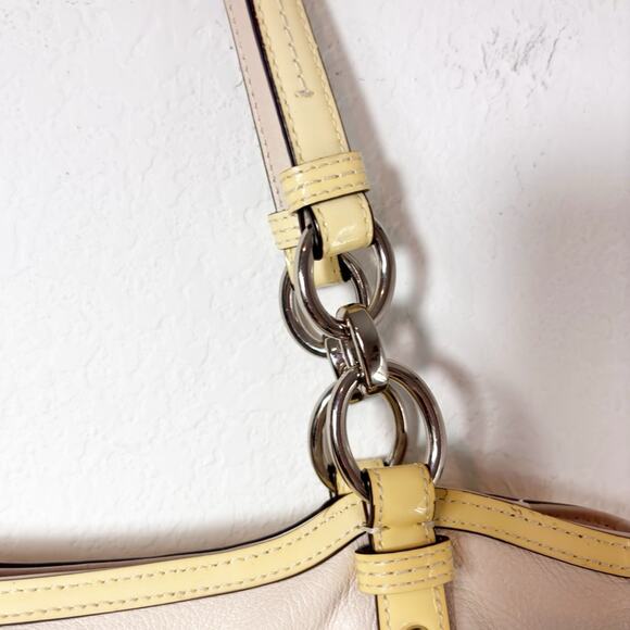 COACH ALEXANDRA CHAIN STONE LEATHER TOTE HOBO YELLOW CREAM SHOULDER HANDBAG - Picture 7 of 10